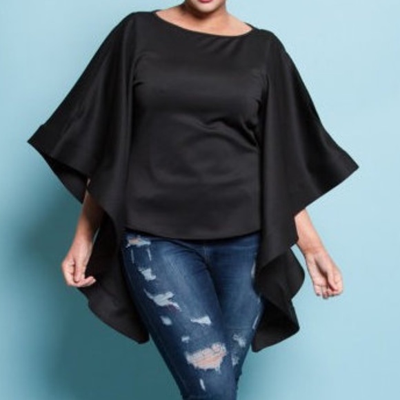 Tops - Plus Black Kimono Sleeve Fashion Top Blouse